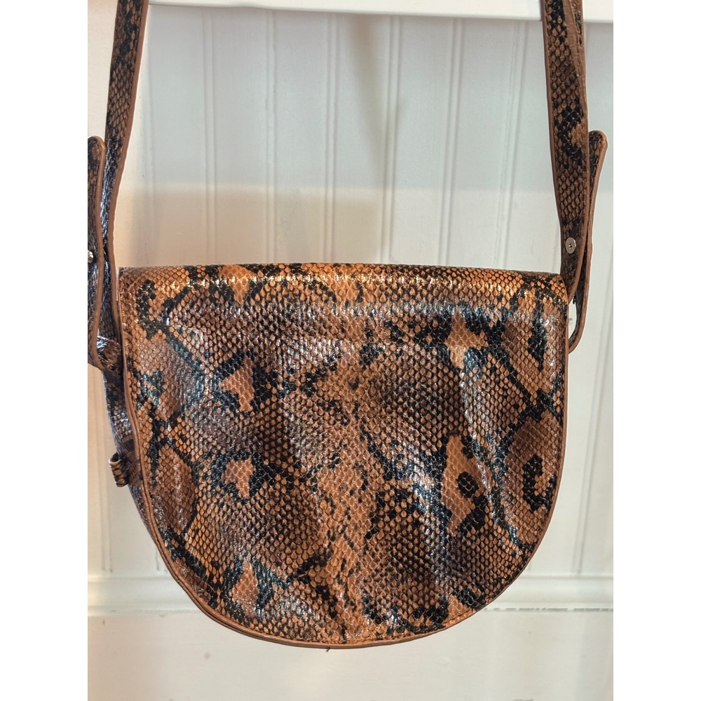 Urban Outfitters Faux Snakeskin Saddle Crossbody Bag Brown Black Animal Print